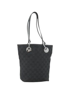 GUCCI GG Canvas Tote Bag Black Silver 120840
